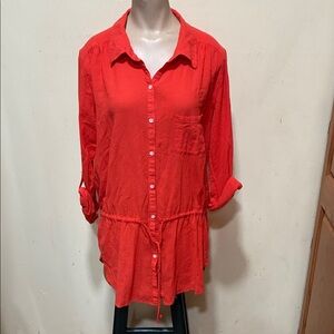 C&C California Red Button-Front Drawstring Tunic or swimsuit cover?